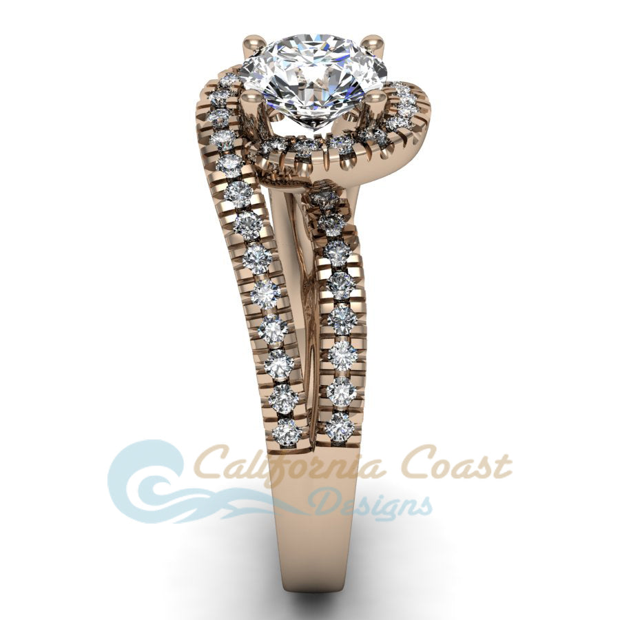 Curved Halo Engagement Ring in 18k Rose Gold