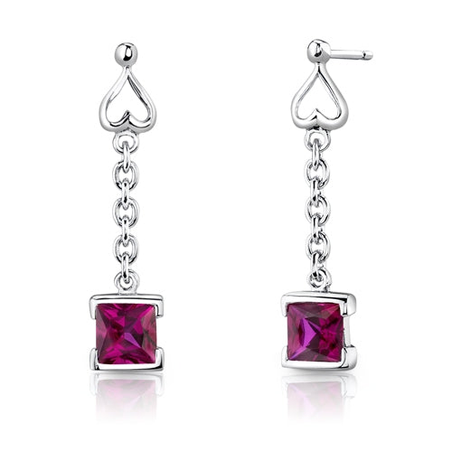 Sterling Silver Princess Cut Ruby Pendant Earrings Set   Regular Price $170.00