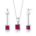 Sterling Silver Princess Cut Ruby Pendant Earrings Set   Regular Price $170.00