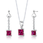 Sterling Silver Princess Cut Ruby Pendant Earrings Set   Regular Price $170.00