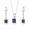 Sterling Silver Princess Cut Sapphire Pendant Earrings Set    Regular Price $190.00