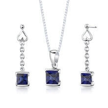 Sterling Silver Princess Cut Sapphire Pendant Earrings Set    Regular Price $190.00