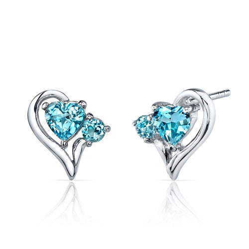2.25 carats Heart Shape Sterling Silver Swiss Blue Topaz Pendant Earrings Set  Regular Price $190.00