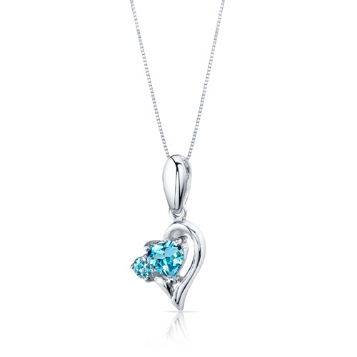 2.25 carats Heart Shape Sterling Silver Swiss Blue Topaz Pendant Earrings Set  Regular Price $190.00