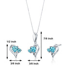 2.25 carats Heart Shape Sterling Silver Swiss Blue Topaz Pendant Earrings Set  Regular Price $190.00