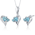 2.25 carats Heart Shape Sterling Silver Swiss Blue Topaz Pendant Earrings Set  Regular Price $190.00