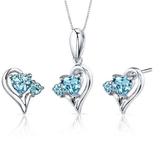 2.25 carats Heart Shape Sterling Silver Swiss Blue Topaz Pendant Earrings Set  Regular Price $190.00